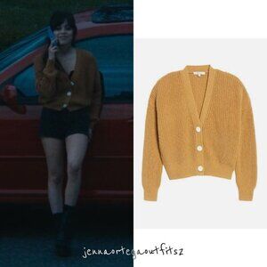Madewell greywood crop cotton cardigan small Jenna Ortega toffee camel